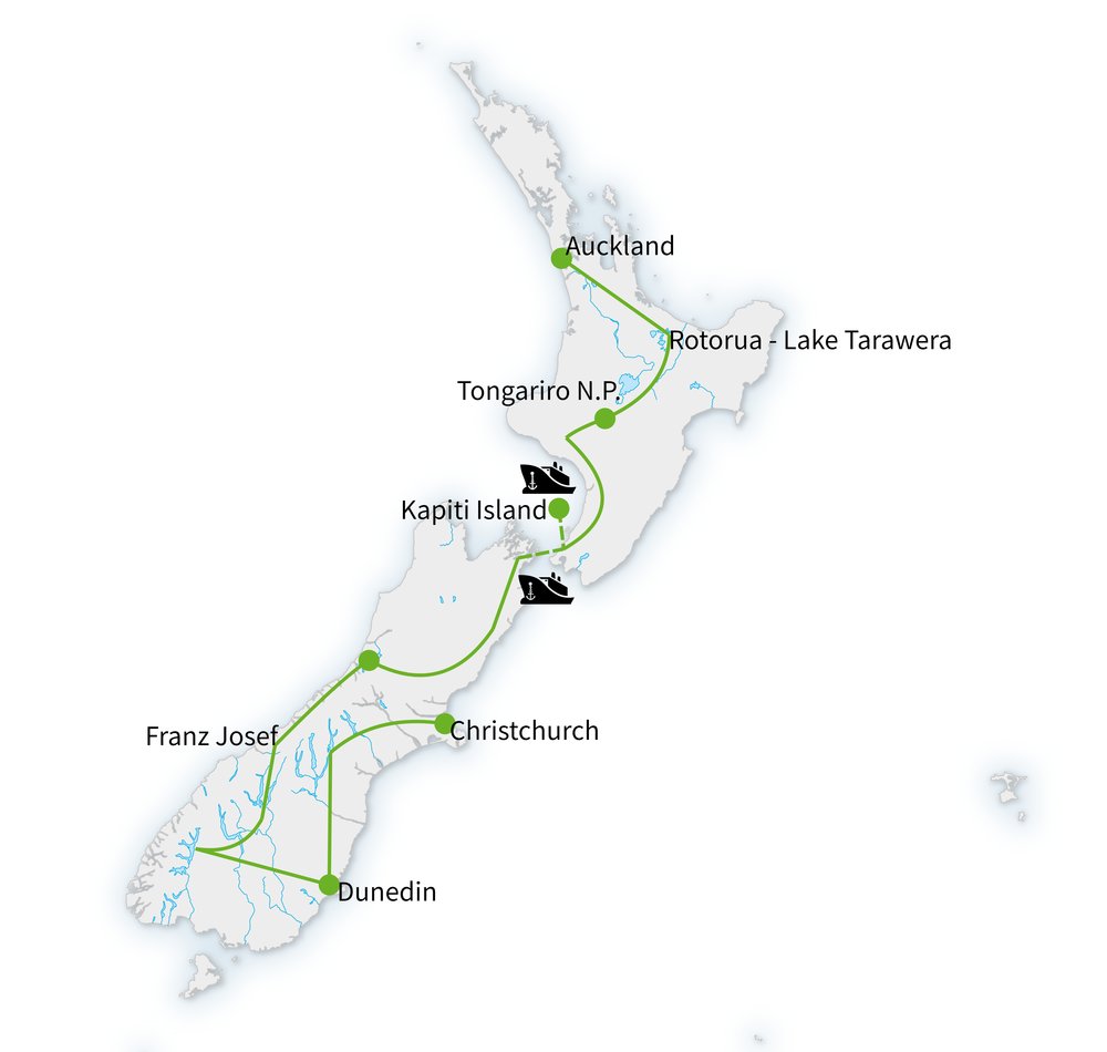 Routekaart van Puur Nieuw-Zeeland
