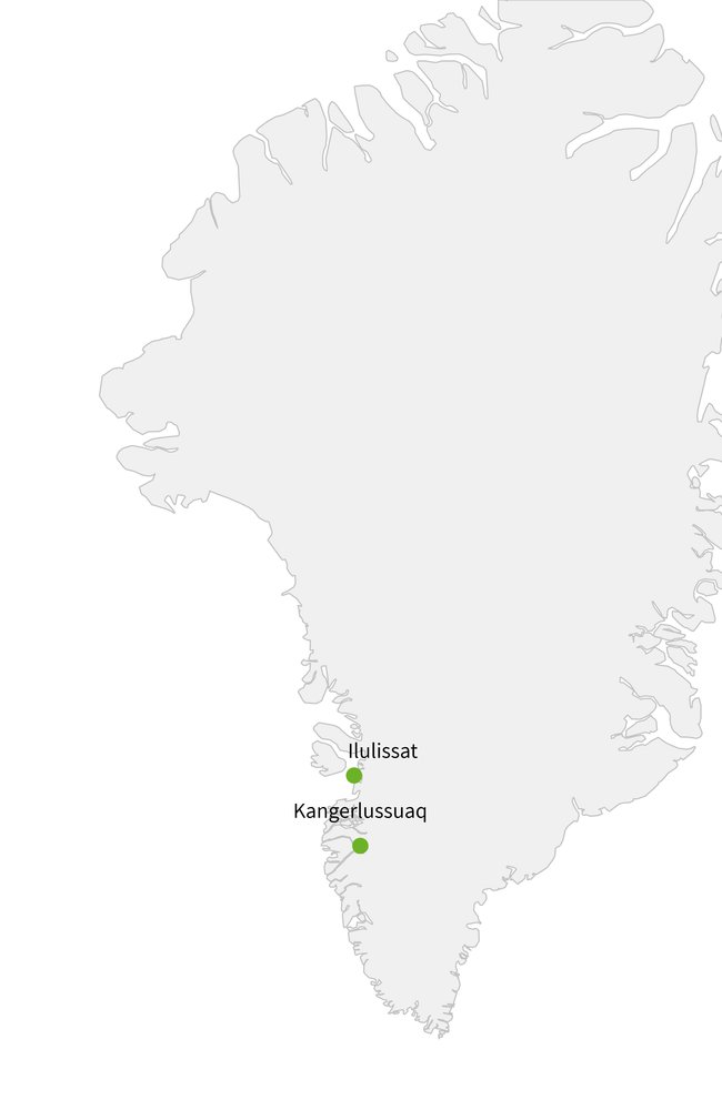 Routekaart van Gletsjers, ijsbergen en walvissen