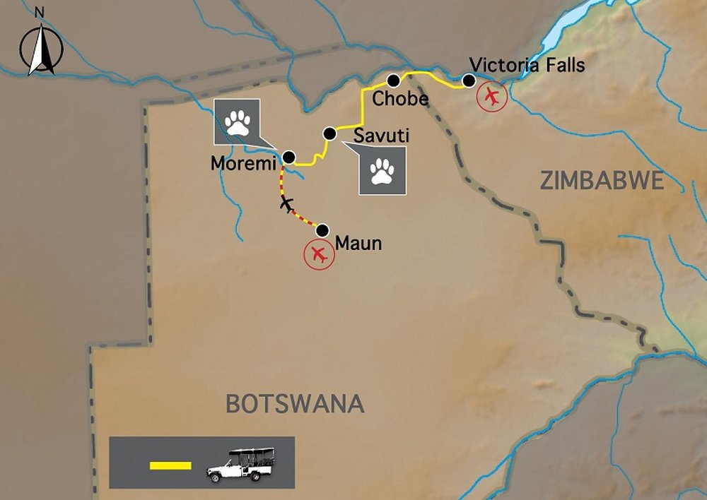 Routekaart van Botswana Baobabs - safarireis