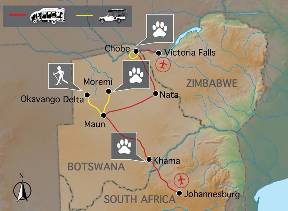 Routekaart van Botswana Wild Parks