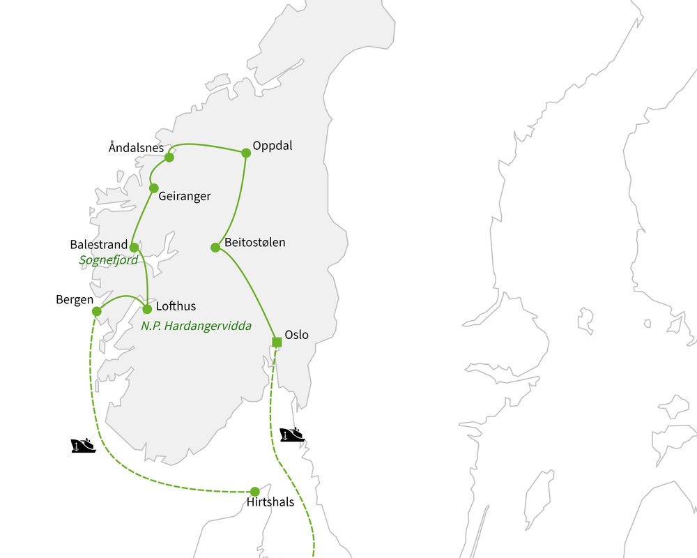 Routekaart van Natuurparken & Fjorden