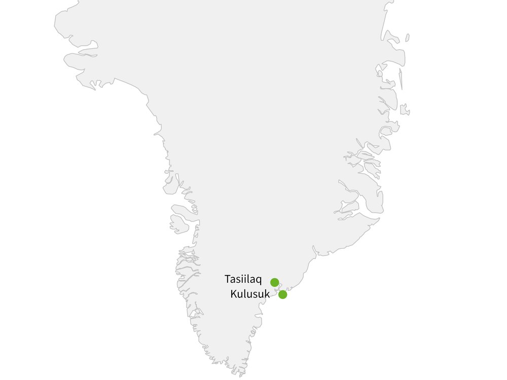 Routekaart van Spectaculair Oost-Groenland in drie dagen