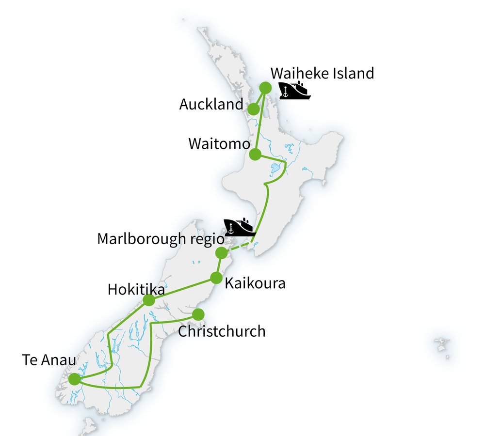 Routekaart van Uniek & Boetiek Nieuw-Zeeland