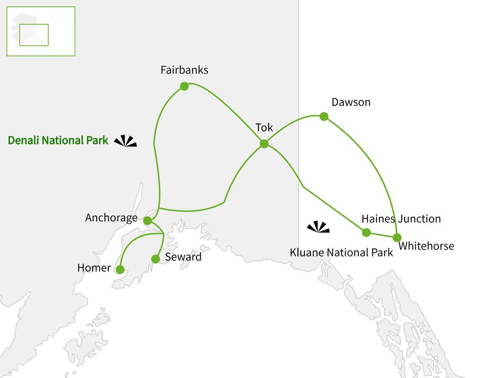 Routekaart van Rondreis Alaska & Yukon