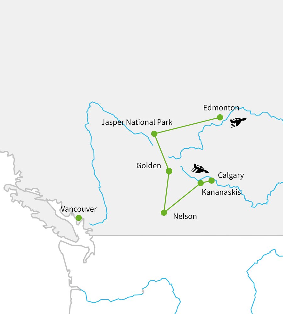 Routekaart van Op en Top Canadese Rockies