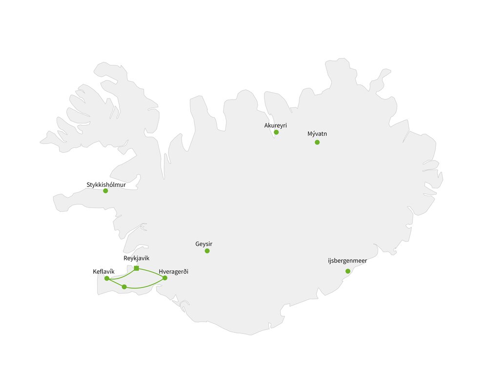 Routekaart van Vulkanisme rond Reykjavík