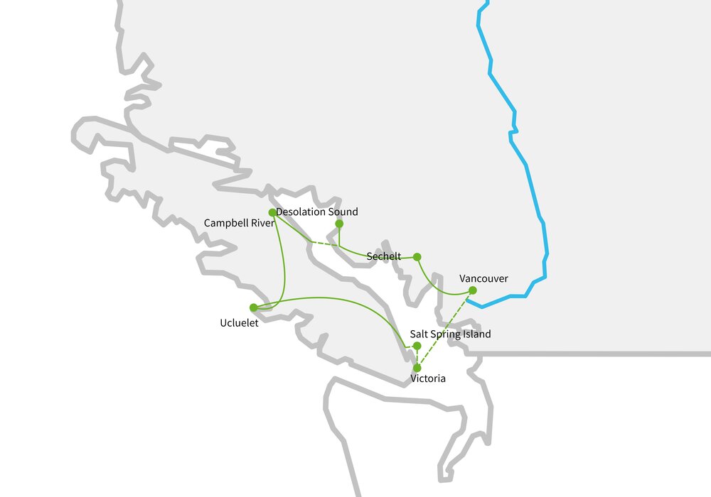 Routekaart van Vancouver Island & Sunshine Coast