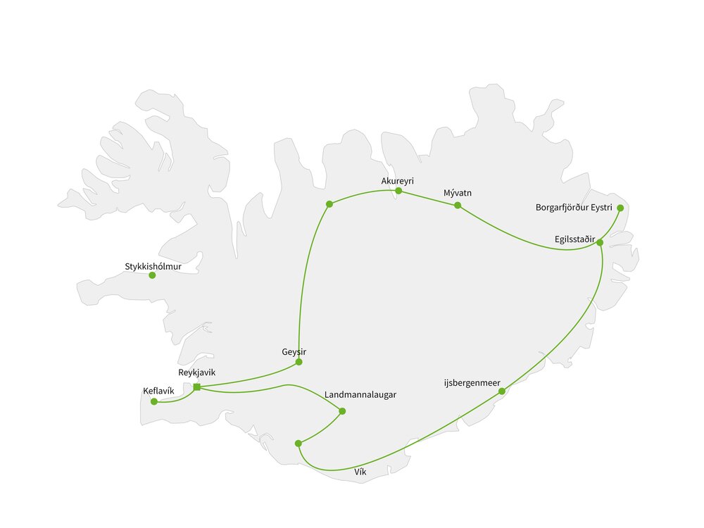 Routekaart van Dwars door IJsland per 4WD