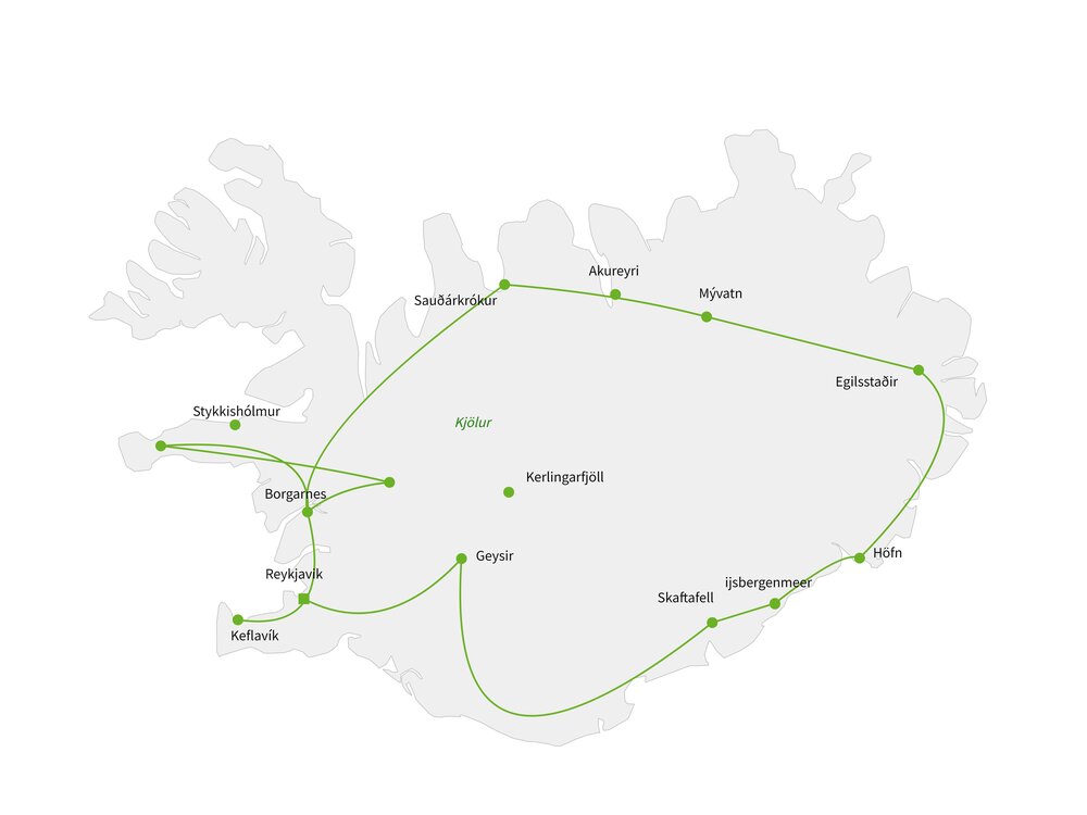 Routekaart van Op en top IJsland