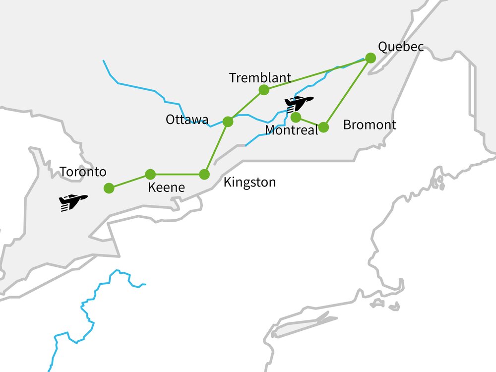 Routekaart van Herfstkleuren in Ontario & Quebec