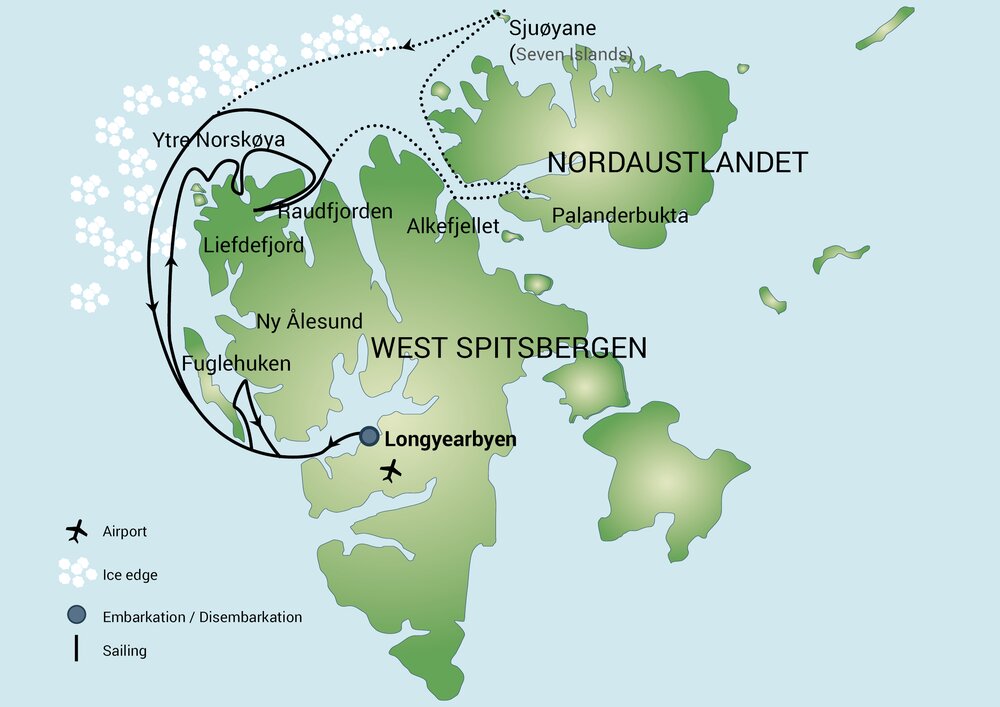 Routekaart van Actieve reis naar Spitsbergen, Basecamp expeditie