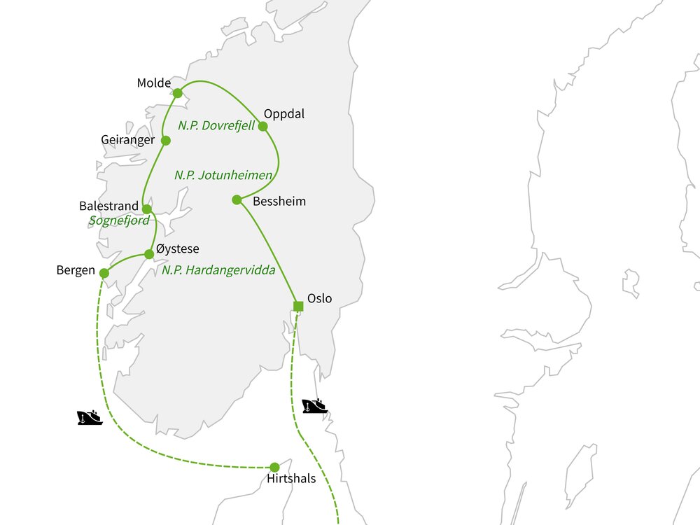 Routekaart van Natuurparken & Fjorden