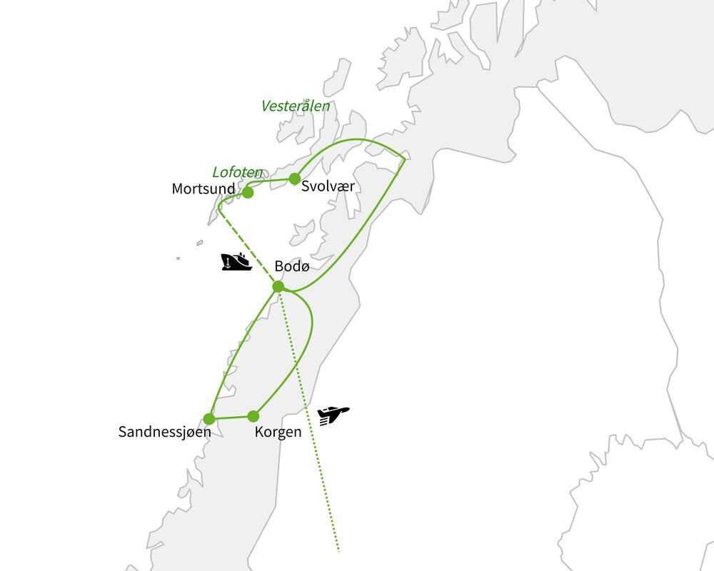 Routekaart van Van poolcirkel tot Lofoten