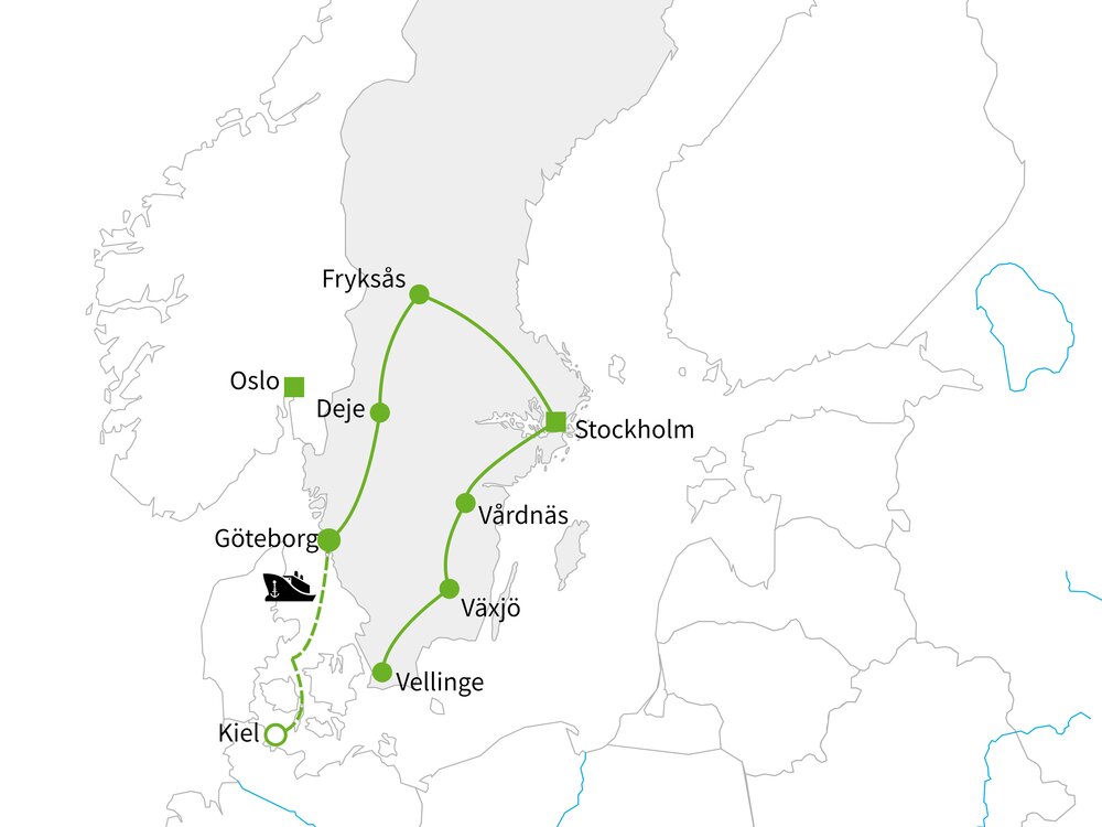 Routekaart van Hoogtepunten van Zweden