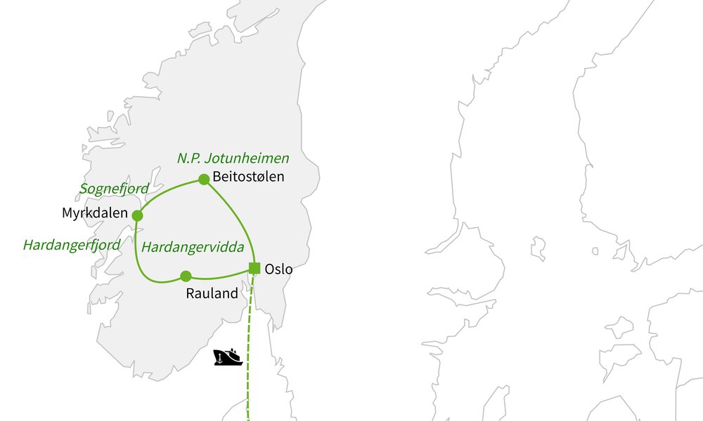 Routekaart van Op en top Noorwegen