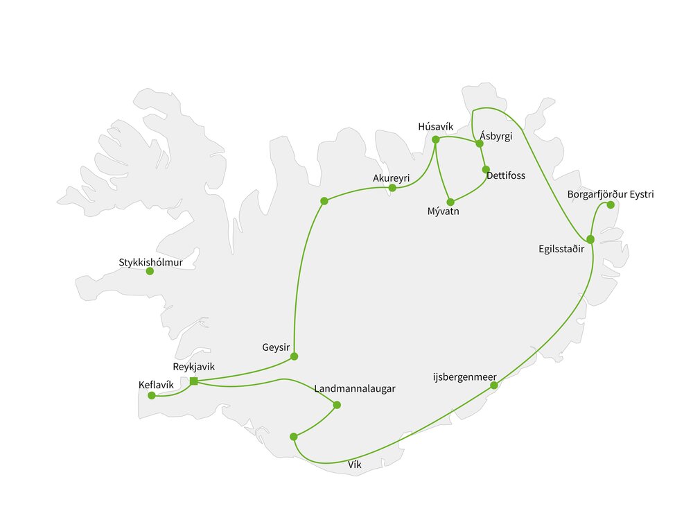 Routekaart van Dwars door IJsland per 4WD
