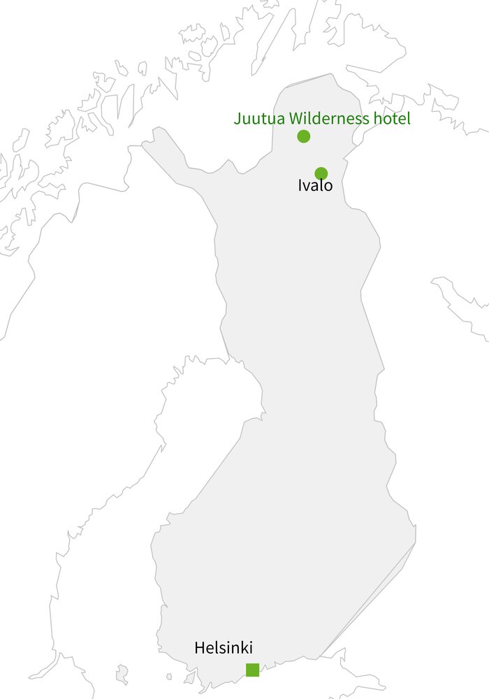 Routekaart van Shortbreak Wilderness Hotel Juutua