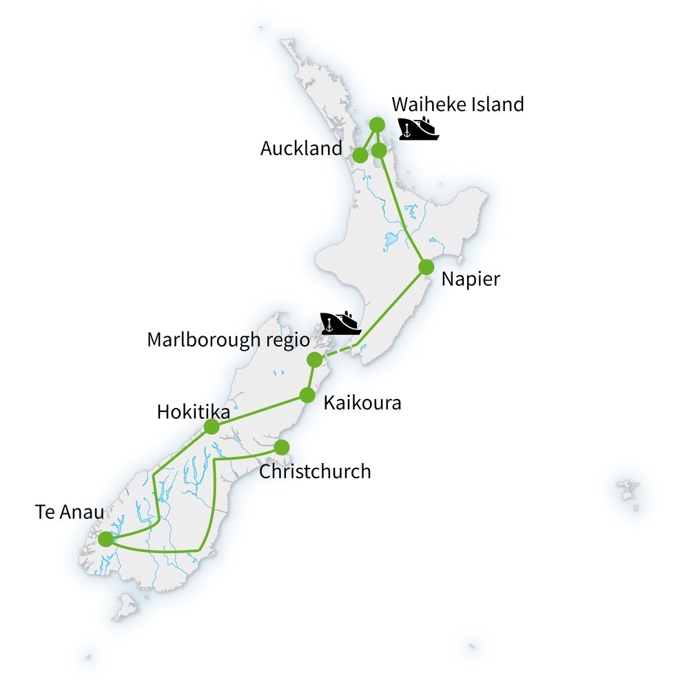 Routekaart van Uniek & Boetiek Nieuw-Zeeland