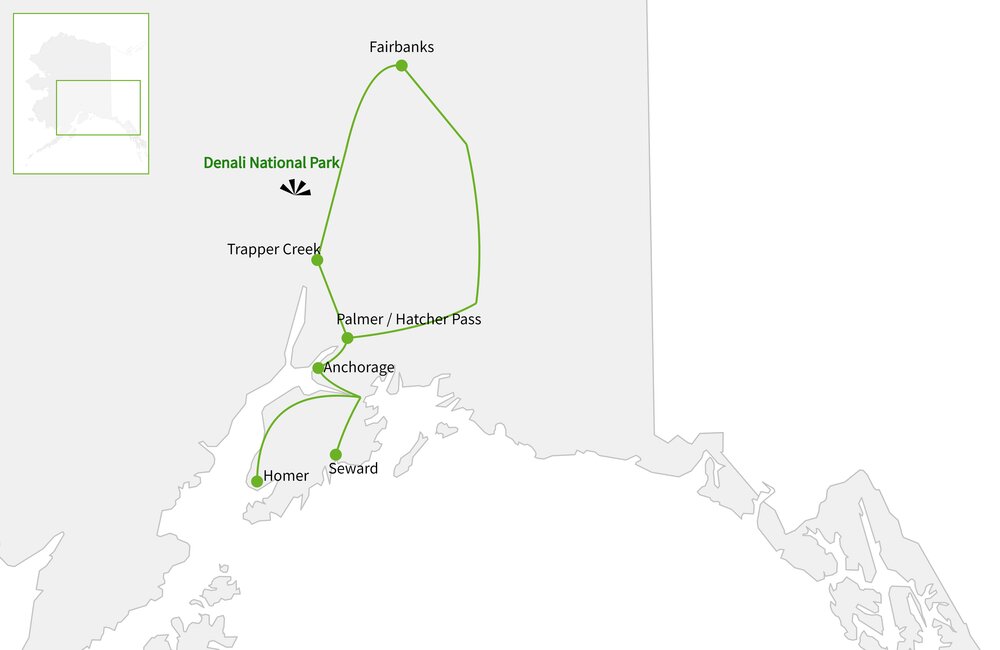 Routekaart van Avontuurlijk Alaska