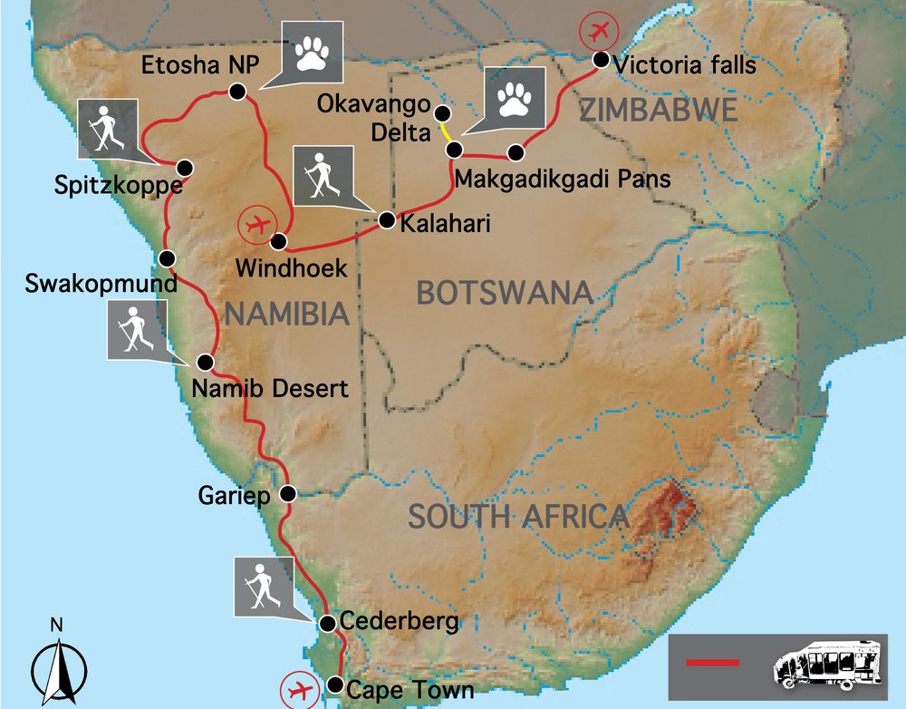 Routekaart van Namibia - Desert Tour