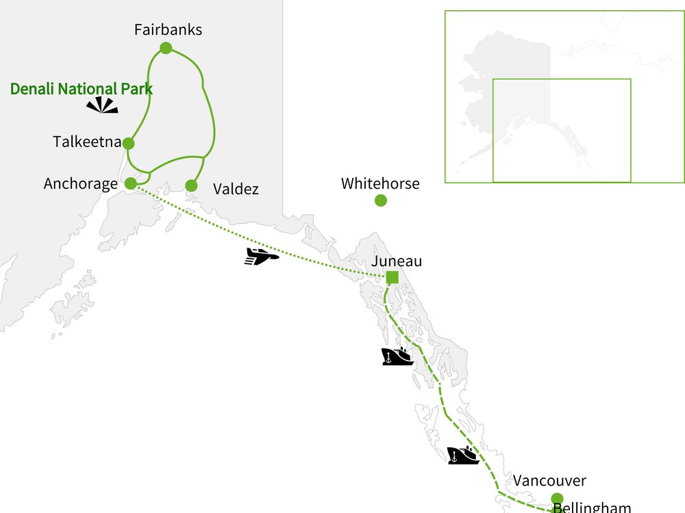 Routekaart van Alaska & Inside Passage