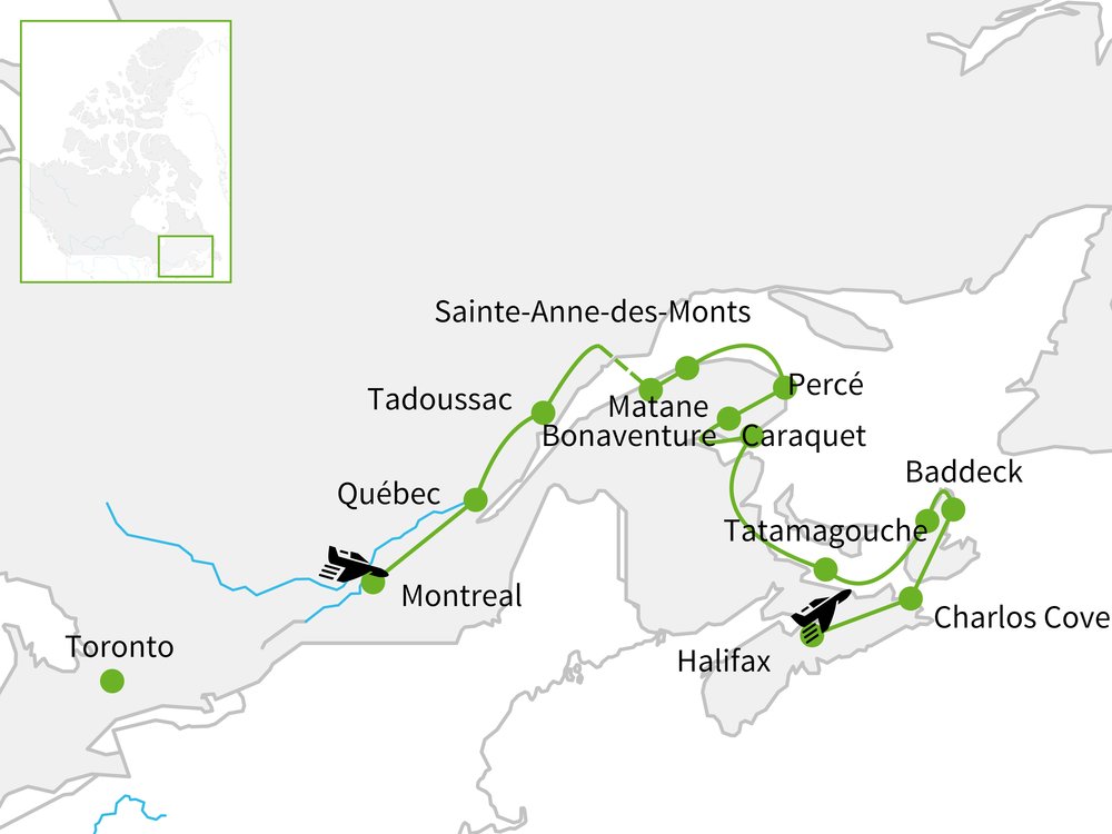 Routekaart van De unieke kustlijn van Oost-Canada