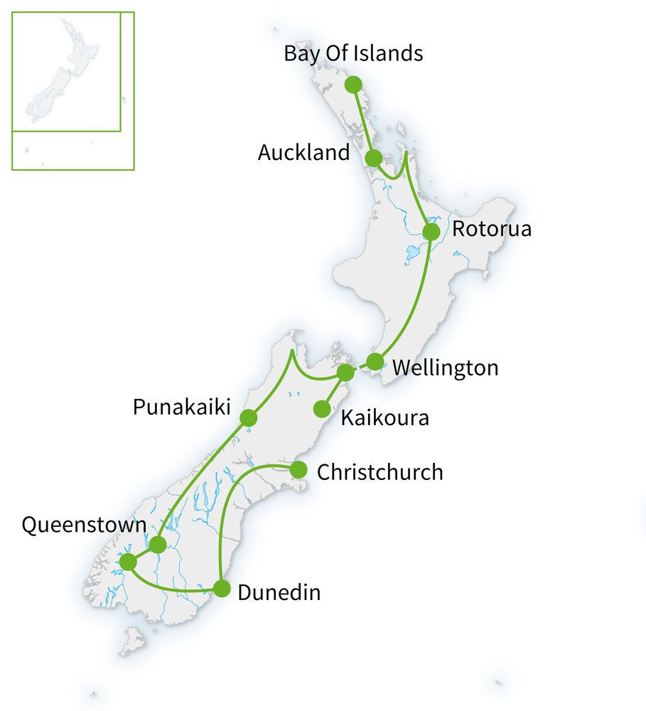 Routekaart van 100% Nieuw-Zeeland