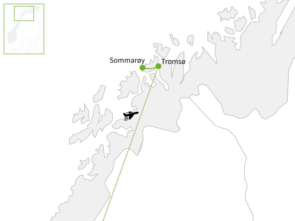 Routekaart van Vakantiehuisje op Sommarøy