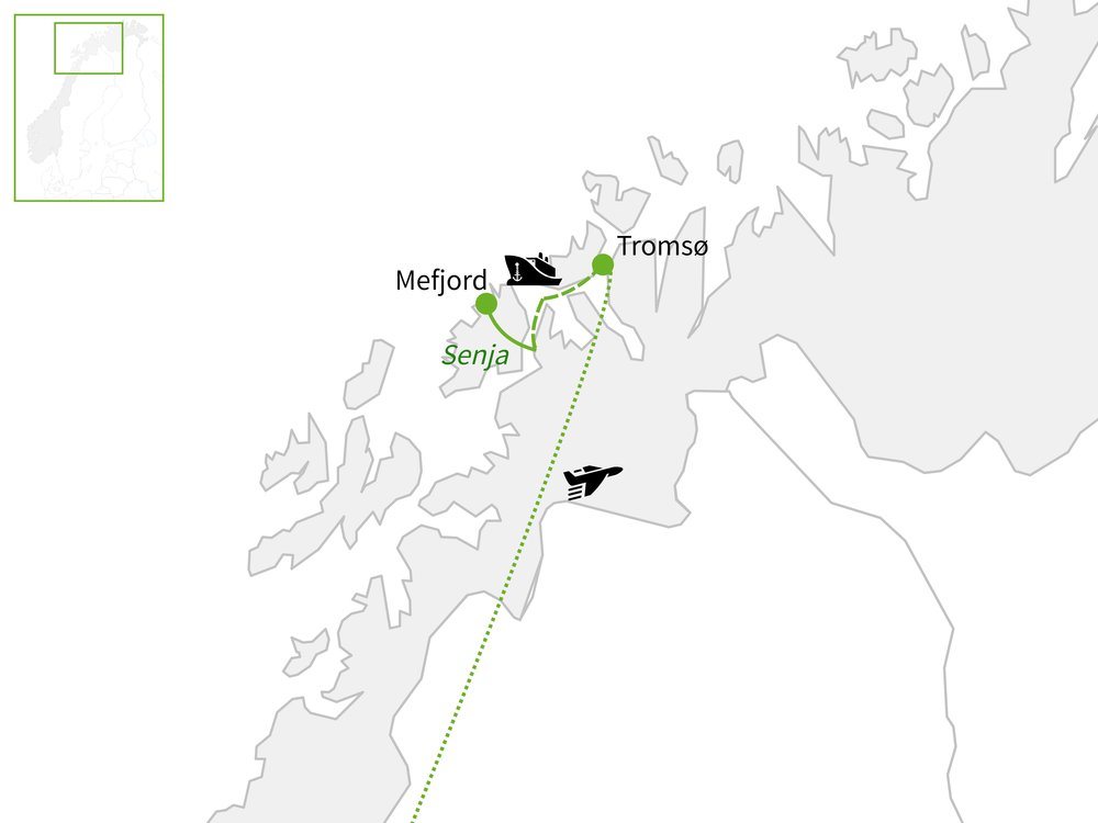 Routekaart van Winteravontuur Tromsø & Senja