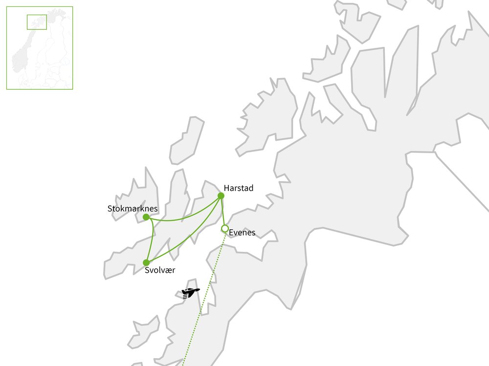 Routekaart van Lofoten & Vesterålen