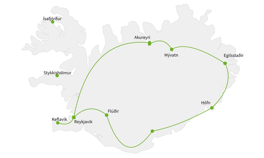 Routekaart van Guided Iceland Circle