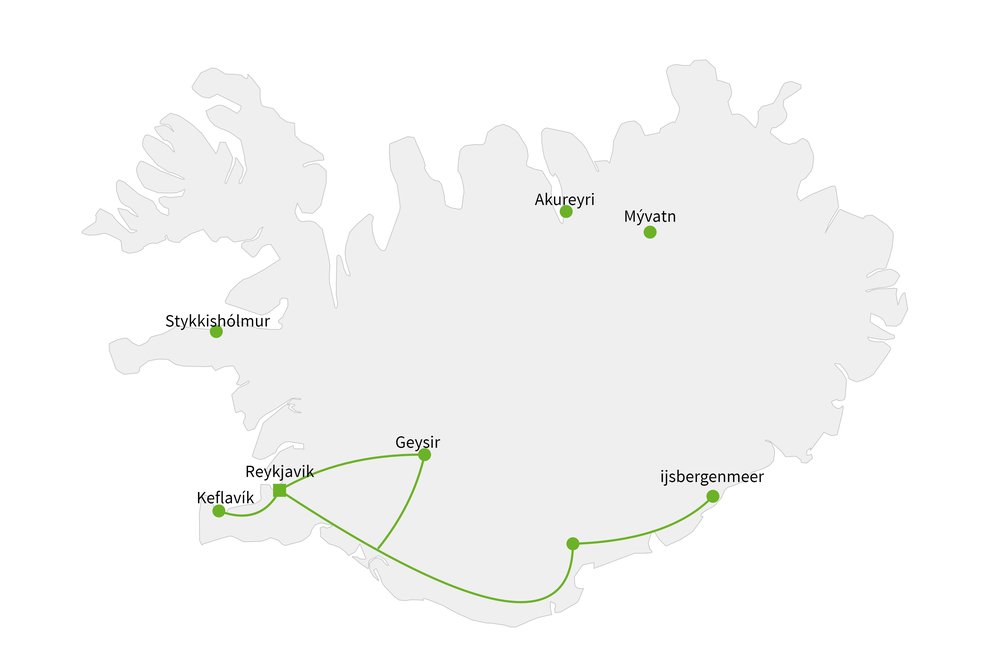 Routekaart van Langs de zuidkust van IJsland