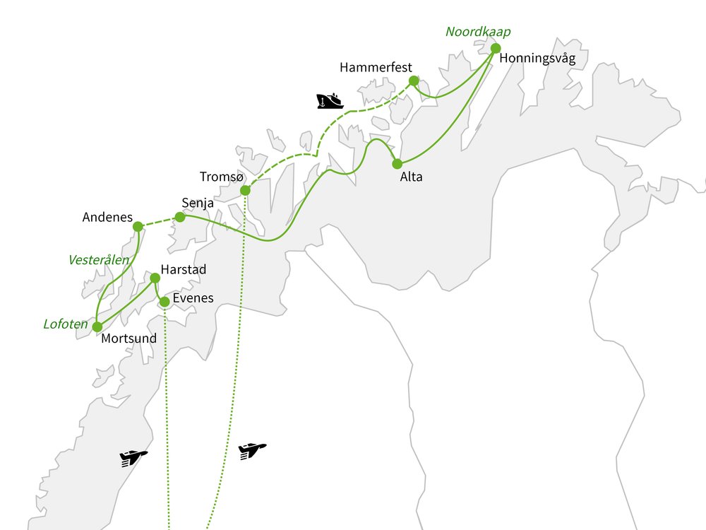 Routekaart van Het beste van Noord-Noorwegen