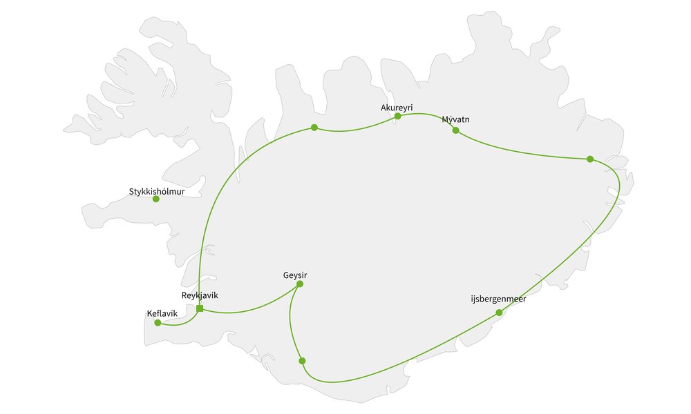 Routekaart van IJsland op eigen wijze