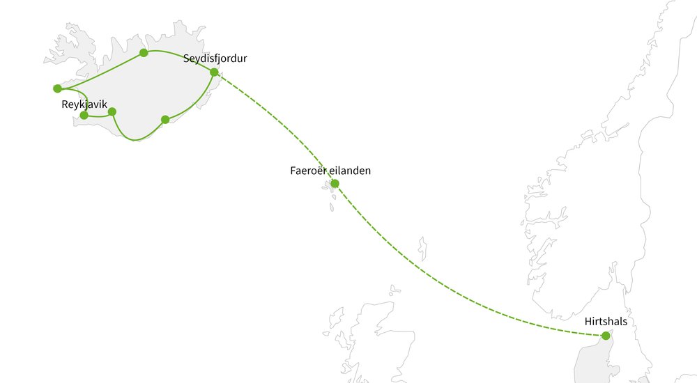 Routekaart van Rondreis IJsland met eigen auto, met de Faeröer