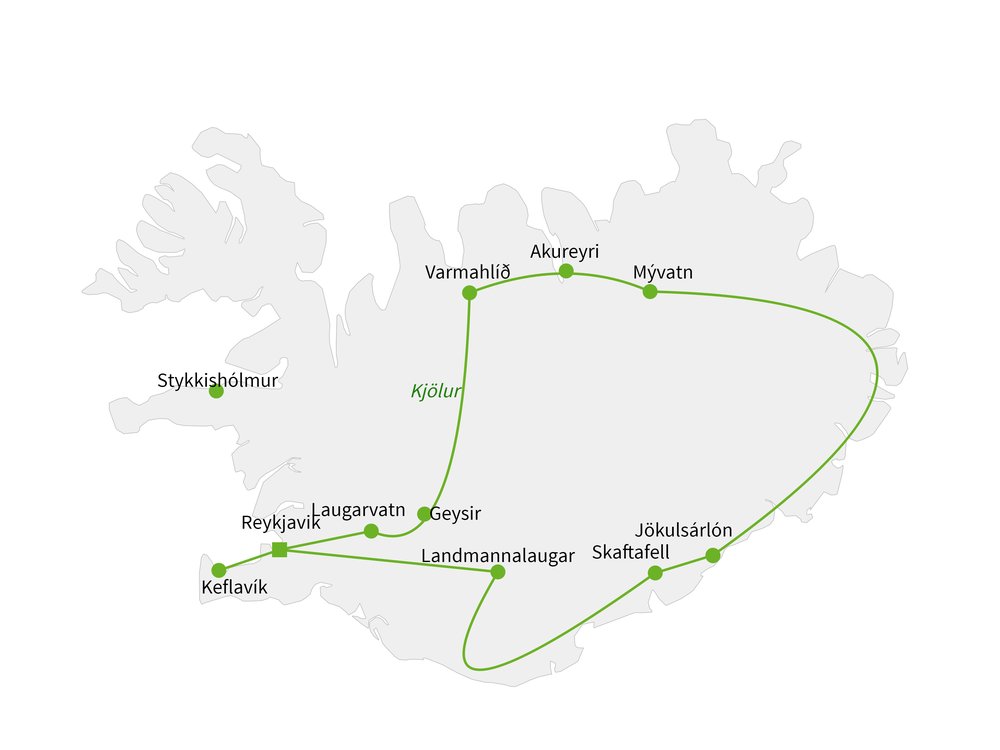 Routekaart van Indrukwekkend IJsland