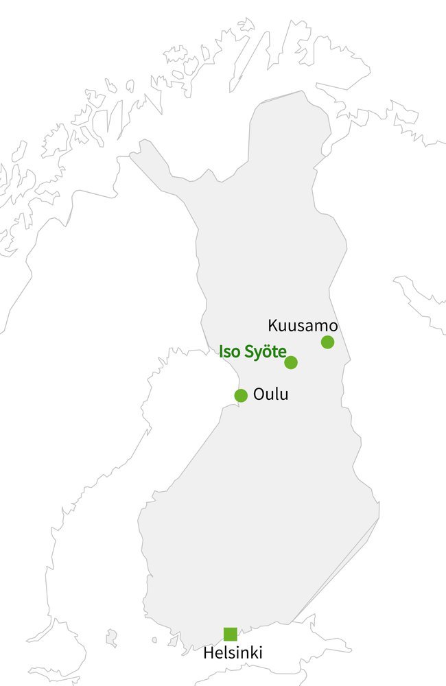 Routekaart van Sneeuwscooteravontuur Iso Syöte