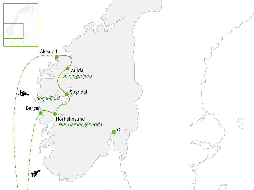 Routekaart van Indrukwekkend Noorwegen