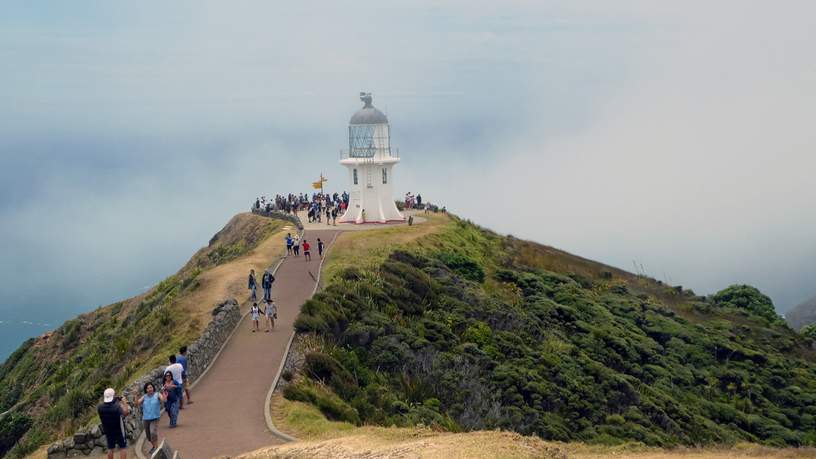 Het is behoorlijk druk bij Cape Reinga