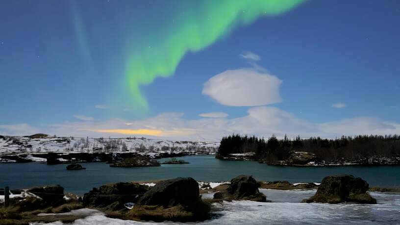 Het noorderlicht bij Lake Mývatn. Foto: Dennis van den Broek